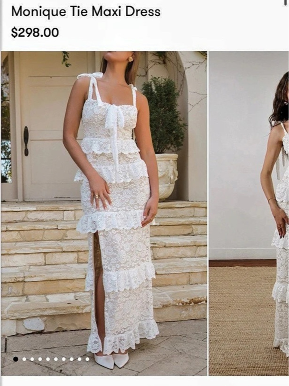 Show me your MUMU Monique Tie Maxi Dress Lace Maxi Dress in White Like New